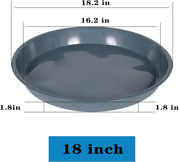 6 Pack of 18 inch Plant Saucer (16 Inch Base), Plant Saucer 18 Inch Round, Plant Trays for Pots, Plant Drip Tray, Plant Pot Saucers, Pot Saucer 18", Plant Saucers for Indoors (18", Gray)