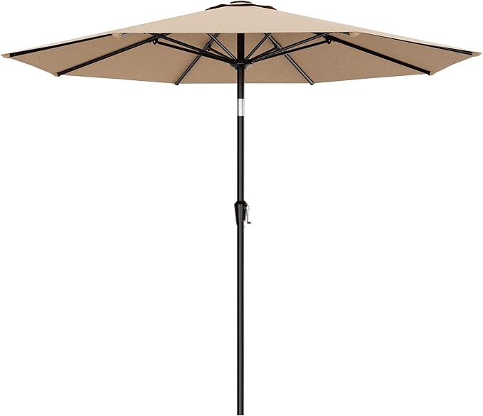 AreShark 9 FT Patio Umbrella for Outdoor, Outdoor Umbrella with Push Button Tilt and Crank, Outdoor Patio Umbrellas with 8 Sturdy Ribs for Market, Garden, Deck, Backyard, Pool (Beige)