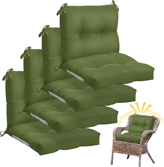 Geetery Set of 4 High Back Wicker Patio Chair Cushions for Outdoor Furniture 41.74x20.87x3.94 Inch Waterproof Thick Replacement Seat Pads with Non Slip Ties for Porch, Deck, Lawn & Garden(Moss Green)