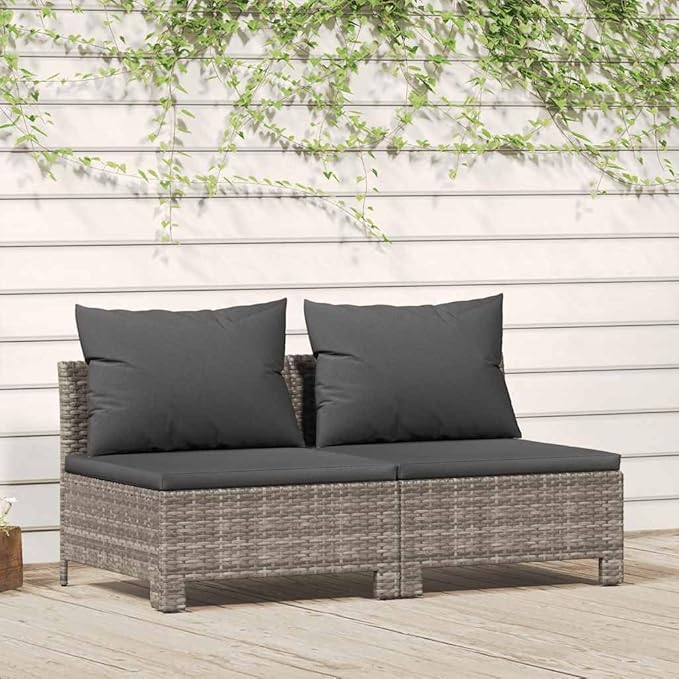2-Seater Garden Sofa Grey Poly Rattan, Powder-Coated Steel, Polyester Garden Furniture Set Patio Furniture Set for Backyard Backyard