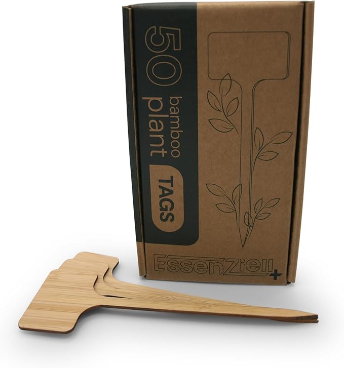 Bamboo Plant Labels, Eco-Friendly Garden Tags | 7" Long T-Type Wooden Garden Markers | 100% Natural, Biodegradable | for Labeling Herbs, Seedlings, Vegetables, Cheeses, Appetizers, Desserts | 50 pcs