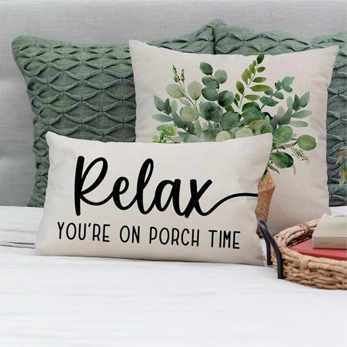 PANDICORN Decorative Throw Pillow Covers 12x20 Inch Relax Porch Time Natural Outdoor Rustic Farmhouse Lumbar Decorative Throw Pillows Cases Cushion Covers Decorations for Porch Couch Sofa Decor