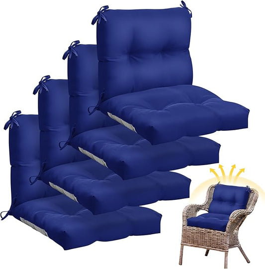 Geetery Set of 4 High Back Wicker Patio Chair Cushions for Outdoor Furniture 41.74x20.87x3.94 Inch Waterproof Thick Replacement Seat Pads with Non Slip Ties for Porch, Deck, Lawn & Garden(Navy Blue)