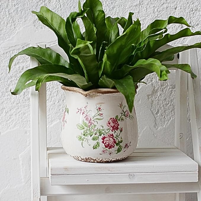 Ceramic Pots for Plants, Vintage Plant Pot with Drainage Hole, 6.11in. Planter for Indoor Plants, Crackle Glaze Finish Flower Pot, Perfect Tuscan Ceramic Planter for Gardening, Rose Floral