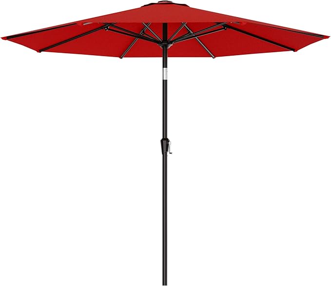 AreShark 9 FT Patio Umbrella for Outdoor, Outdoor Table Umbrella with Push Button Tilt and Crank, Outdoor Patio Umbrellas with 8 Sturdy Ribs for Market, Garden, Pool (Red)