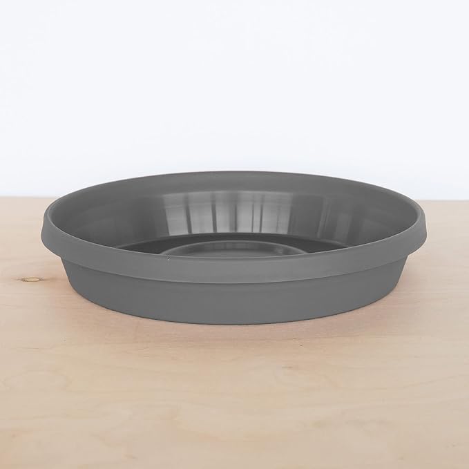 Bloem Terra Resin Saucer Tray: 15" Bottom Width - Charcoal Gray - Matte, Durable, Ribbed Bottom, Indoor and Outdoor, Fits 20" Terra Pots