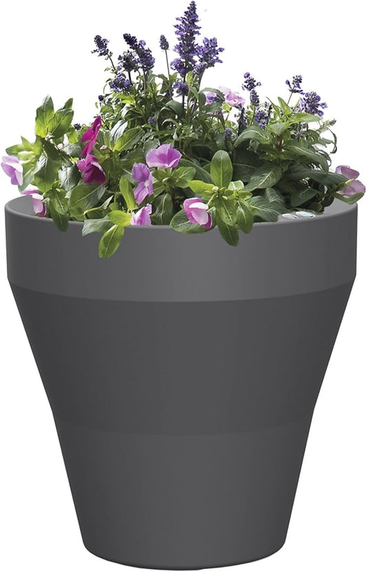 Crescent Garden TruDrop Rim Modern Self Watering Planter with Water Level Indicator, Indoor/Outdoor Weather-Safe Round Plant Pot, Grow Healthy Plants & Flowers - 22" W (Slate)
