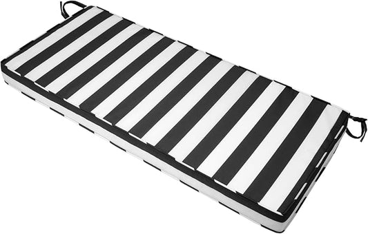 Outdoor Bench Cushion 42x18x3 Inch with Ties, Thick Waterproof Porch Swing Cushions for Patio Furniture Chair Pad, Seat Sofa Garden Replacement Cushion Sponge Filling (Black&white Stripes, 42x18)