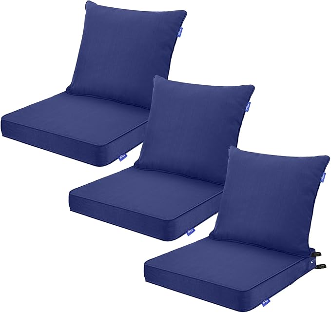 Deep Seat Cushions, Outdoor Cushions, Patio Furniture Cushions, Deep Seat & Back Cushion Patio Cushions for Backyard Couch Sofa Fade Resistant (24x24x4 inches 3 Sets, Solid Dark Blue)