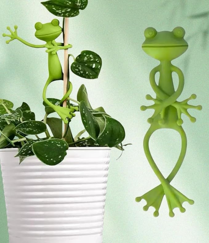 6 pcs frog Plant Stand , green animal shaped support frame ,small potted plant holder , garden decoration for indoor and outdoor use , pot fixing clamp for up right plant growth