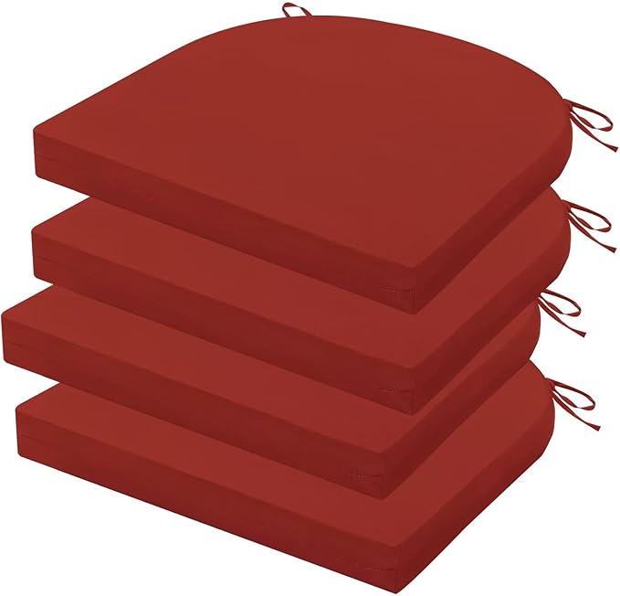 Outdoor Chair Cushions Set of 4, 17 x 16 Inch Patio Chair Cushions, Water Resistant, Non-Slip Ties (Brick Red)