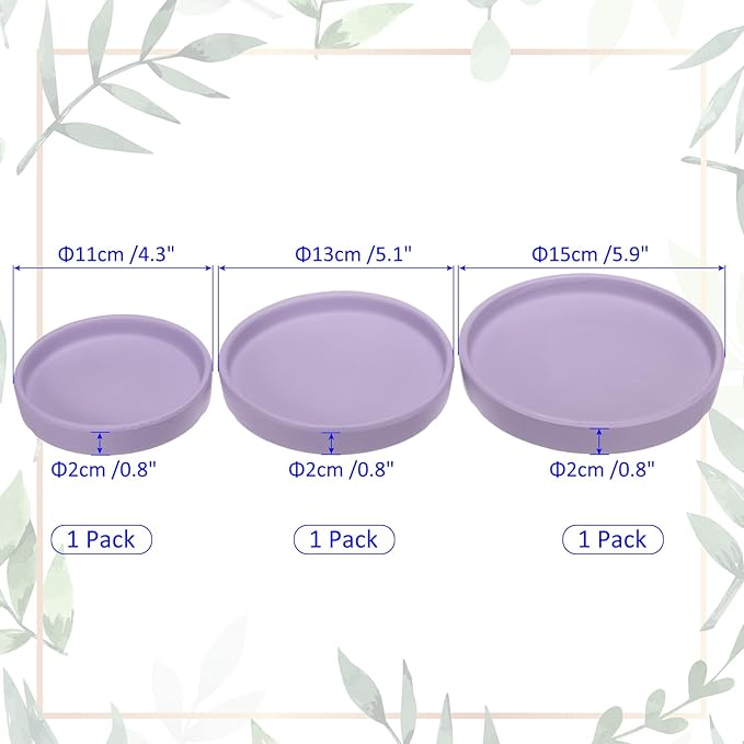 3 Pack Planter Saucers - Ceramic Plant Tray Flower Pot Drip Trays Round Apply to Outdoor/Garden (4/5/6inch, Purple)