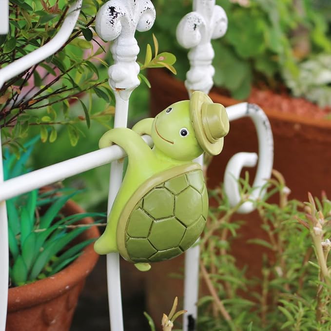 Tortoise Figure Plant Pot Hanger, Turtle Flower Pot Hugger, Resin Tortoise Statue, Funny Pot Huggers for Planters, Cute Climbing Tortoise Flower Pot Hugger, Garden Fence Balcony Patio Yard (HAT)