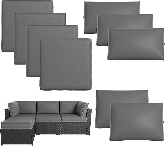 Patio Furniture Replacement Cushions for Outdoor Furniture Set of 4, Thick Patio Sofa Cushions for Outdoor Furniture, 9-Piece Splashproof Fade Resistant Cushions for Outdoor Couch, Grey
