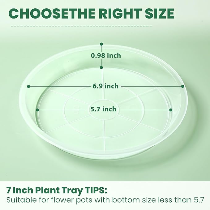 5 Pack 7 Inch Clear Plastic Plant Saucers for Indoors, Durable Plant Trays for Pots and Plant Water Catcher Tray with No Holes, Reusable Plastic Trays for Plants (7''-5Pack)