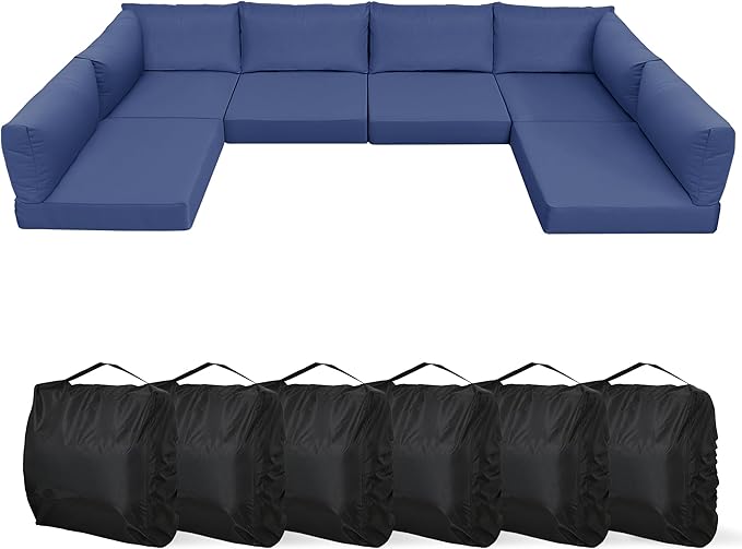 YEFU Outdoor Cushions for Patio Furniture: Replacement Cushions for Outdoor Furniture - Waterproof - Couch Cushion - Fade-Resistant/Easy Clean - 14 Piece Sectional Cushion - Non-Slip/Storage Bag/Navy