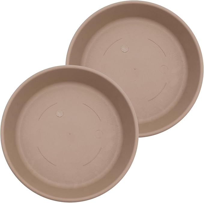 The HC Companies 16 Inch Classic Round Plant Saucer, Lightweight UV-Resistant Plastic Outdoor & Indoor Flower Pot Tray, 2-Pack Plant Pot Trays for Garden & Home Decor, Sandstone