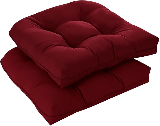 downluxe Outdoor Chair Cushions Set of 2 for Patio Furniture, Waterproof Tufted Overstuffed Patio Furniture Cushions, Thick Outdoor Seat Cushion, 19" X 19" X 5", Burgundy