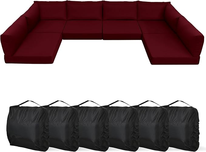 YEFU Outdoor Cushions for Patio Furniture: Replacement Cushions for Outdoor Furniture - Waterproof Couch Cushion - Fade-Resistant/Easy Clean - 14 Piece Sectional Cushion - NonSlip/Storage Bag/Burgundy