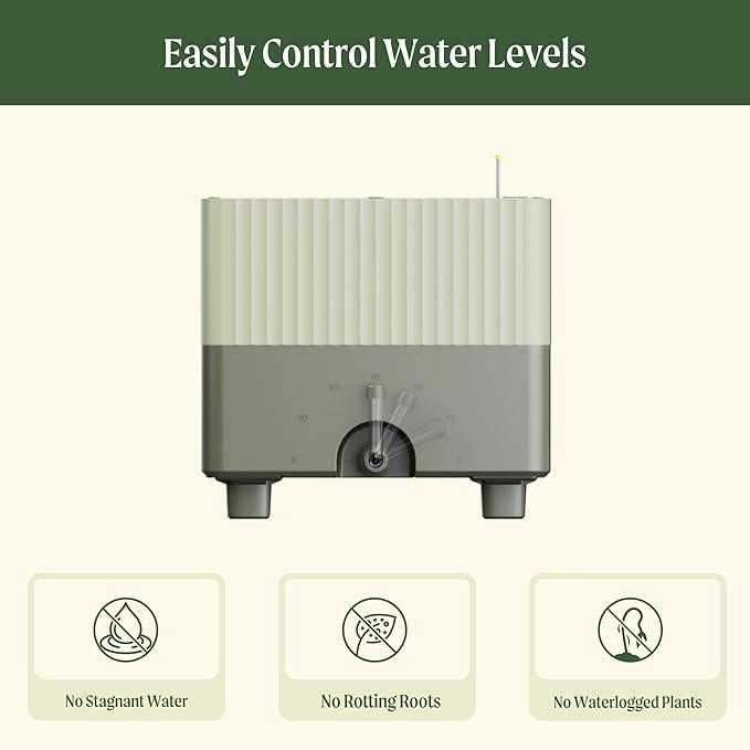 Vego garden EZCube Self Watering Planter Box Outdoor, Raised Garden Bed with Water Gauge for Balcony, Rooftop, Patio, Backyard 21" x 24" Sage Green