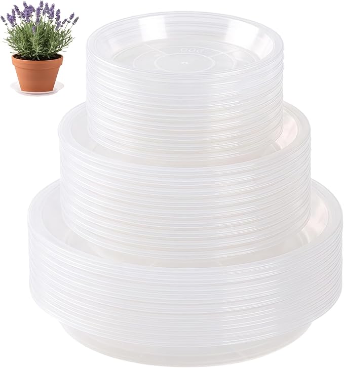 30 Pack Plant Saucer 4/5/6 Inches Plant Trays for Pots Plastic Round Drip Trays Flower Pot Saucers Black Planter Water Tray Plant Drainage Tray, Clear