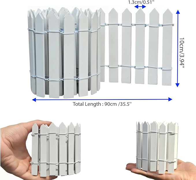 Miniature White Picket Fence - 35 Inch Length DIY Small Wooden Fence for Crafts, Dollhouses, Fairy Gardens, Plant Pots & Micro Landscapes, 3Pcs (4 Inch High)