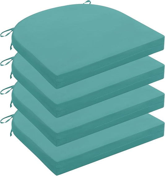 Wellsin Outdoor Chair Cushions for Patio Furniture - Patio Chair Cushions Set of 4 - Water Resistant Round Corner Outdoor Seat Cushions 17"X16"X2", Teal