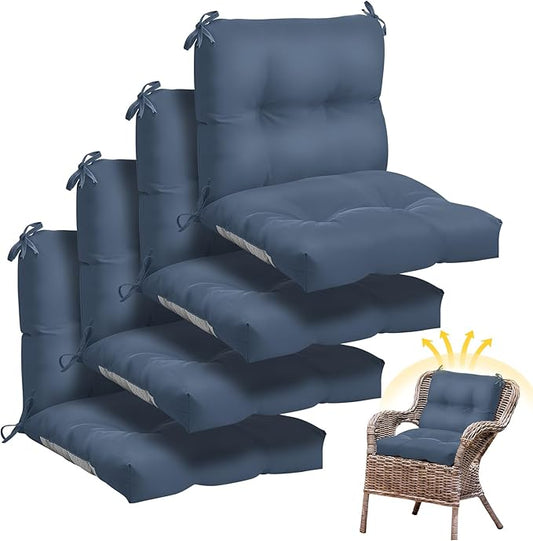Geetery Set of 4 High Back Wicker Patio Chair Cushions for Outdoor Furniture 41.74x20.87x3.94 Inch Waterproof Thick Replacement Seat Pads with Non Slip Ties for Porch, Deck, Lawn & Garden(Blue Gray)