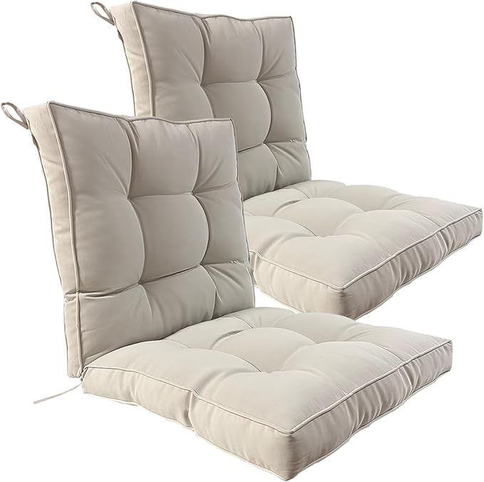2 Piece Outdoor Patio Chair Cushions, Fade Resistant Outdoor Cushions for Patio Furniture, 6 inch Thickened Rocking Chair Cushions Set (Beige, 24x24x6 inch - 2 Pieces)