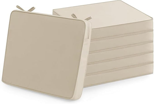 Outdoor Chair Cushions Set of 6: Waterproof & Color Fastness Seat Cushion for Patio Furniture - 22 x 22 x 3 Inch Chair Pads with Ties and Hidden Zipper - Patio Chair Cushion Replacement, Beige