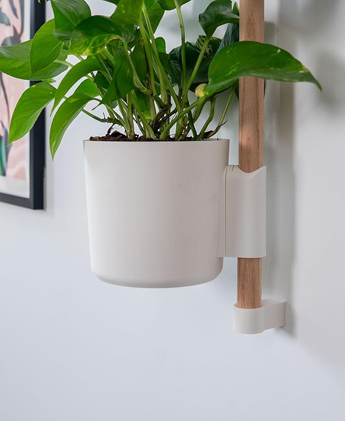 Lofted Goods The Rail Wall Mounted Vertical Plant Holder, White Planters with Wooden Dowel, 36 Inch, Indoor Hanging Garden Display, Contemporary Home Decor
