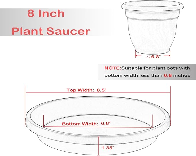 5 Pack Plant Saucer 8 Inch, Flower Pot Saucers Plant Trays for Pots, Plant Plates to Catch Water Indoor Plants, Plastic Planter Tray for Indoors, Planting Trays