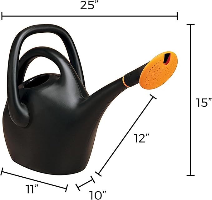 Bloem Easy Pour 2.6 Gallon (333 Fl Oz) Black Watering Can with Durable Construction, Dual Handles, Made in USA
