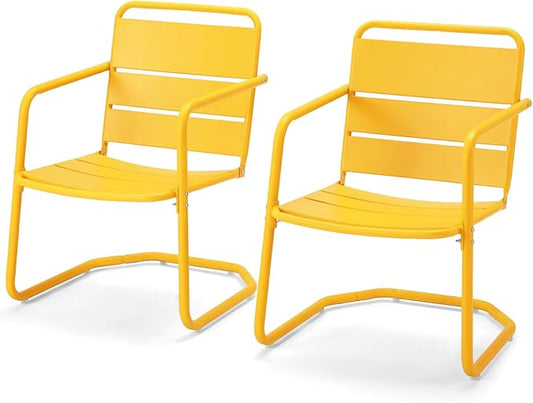 MELLCOM Patio Chairs Set of 2, Small Patio Furniture Set - 2 C-Spring Metal Chairs, Outdoor Bistro Set for Balcony, Front Porch, Poolside, Garden, Deck, Yellow