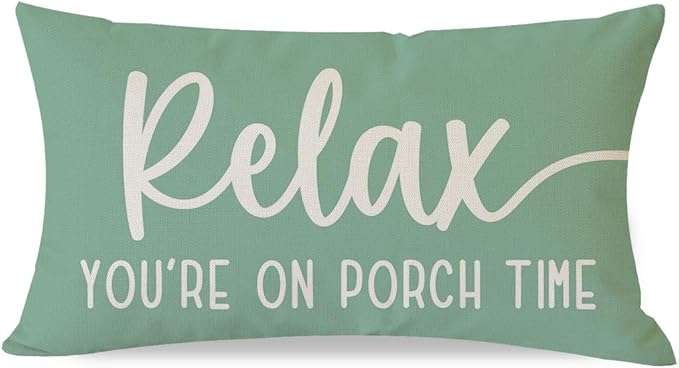 PANDICORN Eucalyptus Green Outdoor Decorative Throw Pillow Covers 12x20 Inch Relax Porch Time Rustic Farmhouse Lumbar Throw Pillow Cases Decorations for Patio Sofa Couch Decor