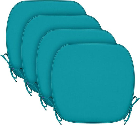 SleepMan Outdoor 17"x16" Chair Cushions with Ties Set of 4, Water Resistant All Weather U-Shape Seat Pads for Patio Garden Furniture Indoor (Set of 4, Aqua Green)
