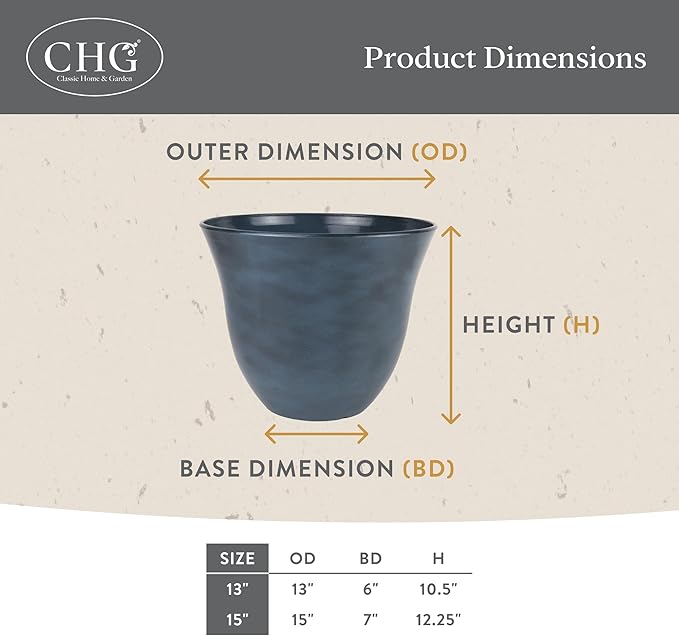 Classic Home and Garden Honeysuckle Resin Planters - Lightweight Indoor & Outdoor Plant Pots - UV-Resistant Plastic Flower Pots - Pot Planters for Flowers & Herbs (15" Tequila Sunrise)