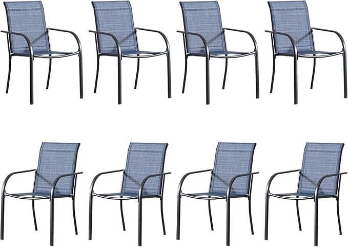 Outdoor Patio Dining Chairs Set of 8, Lightweight Stackable Patio Chairs with Curved Armrests & Wide Seat, Heavy Duty 300 lbs Capacity, Garden Chairs for Backyard, Deck, Poolside, Blue