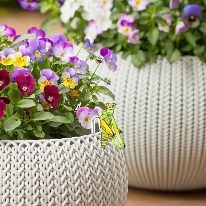 JOONOR 2 Pieces Stained Acrylic Moth Flower Pot Hugger Cute Animal Moth Grasshopper Statue for Planter Hanger Decorations Outdoor Fairy Garden Planter Edge Accessories,Style E