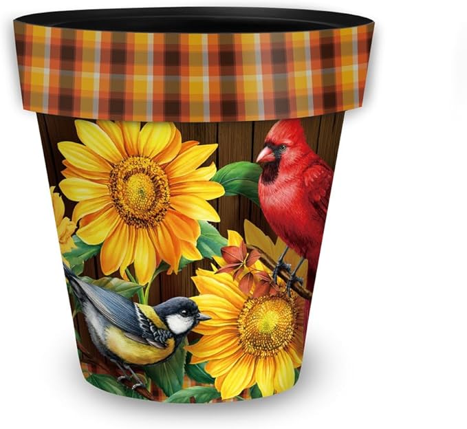 Briarwood Lane Fall Planter 8.5" x 8.5" x 8.5" Fall Birds and Sunflowers Small for Fall Planter