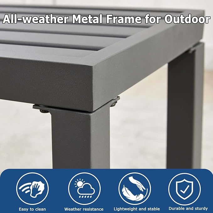 46" Outdoor Metal Backless Bench Set of 2, All-Weather Patio Garden Bench for Backyard, Porch, or Lawn, Durable Steel Bench for Outdoor Spaces, Grey