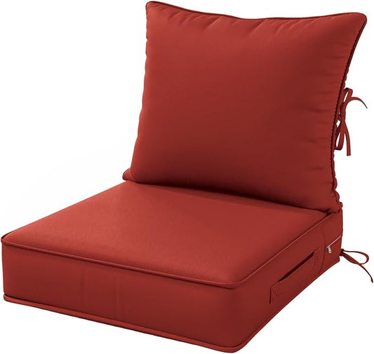 Outdoor Patio Chair Cushions Set 22 L X 24 W X 4 H Waterproof & Fade Resistant Deep Seat and Back Cushions with Removable Covers Outdoor Seat Cushion Set for Chairs and Sofas