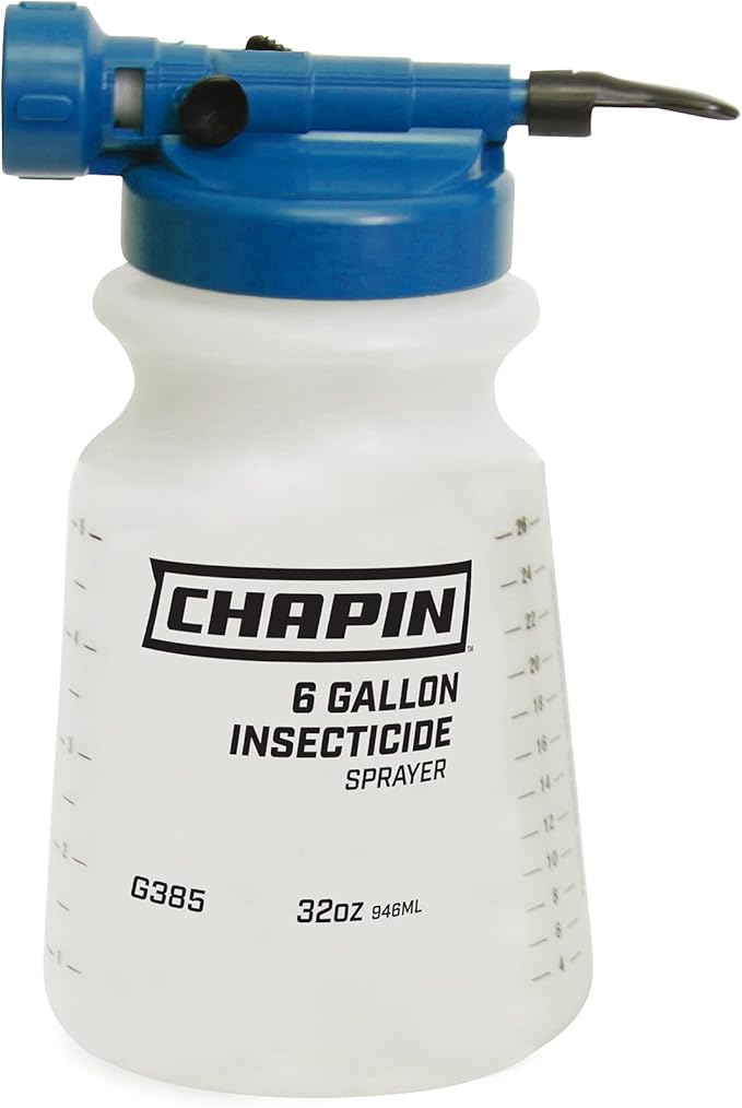Chapin Made in USA G385, 32 Ounce, Insecticide Hose End Sprayer, Sprays 6 Gallons, Fan Spray Nozzle, Translucent White