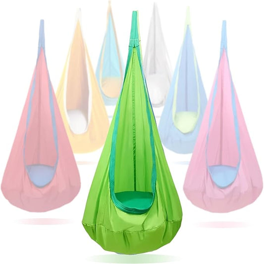 Kids Swing Seat Hammock Chair Indoor Outdoor Hanging Chair for Children,Soft & Safe with High Weight Capacity, Easy Install Perfect for Bedroom, Garden, Playroom (Light Green)