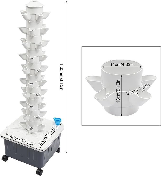 50-Holes Hydroponic Tower Growing System Indoor, Garden Vertical Planter Germination Kit with Pump, Hydroponics Growing Tower, Smart Vertical Hydroponic Garden Tower w/Movable Grey Water Tank, IP68