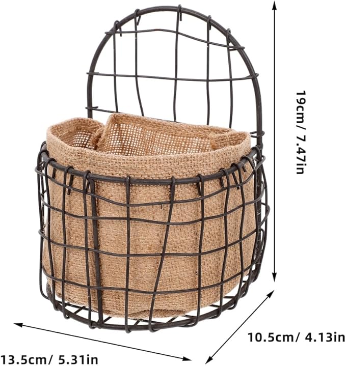 BESPORTBLE Vintage Iron Wire Half Round Hanging Basket with Breathable Linen Liner for Indoor and Outdoor Plants Decorative Wall-Mounted Organizer for Garden Balcony and Home Storage