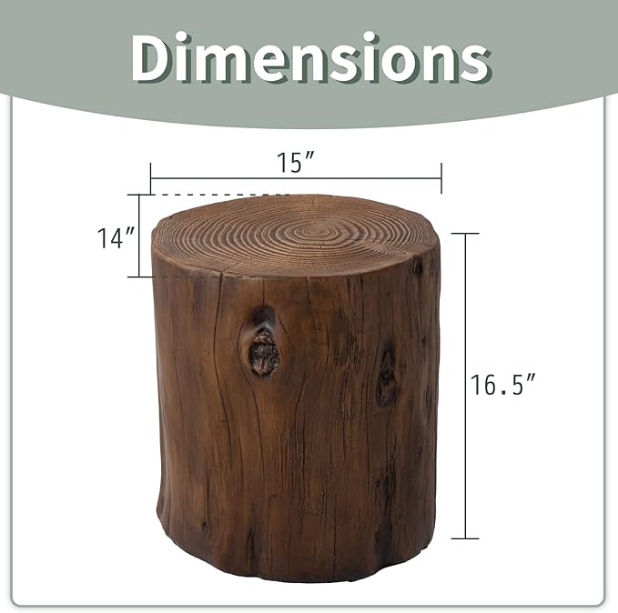 SUNBURY Stump Side Table, Concrete Side Table Garden Stool, Brown Tree Stump Plant Stand Holder for Garden Household Living Room