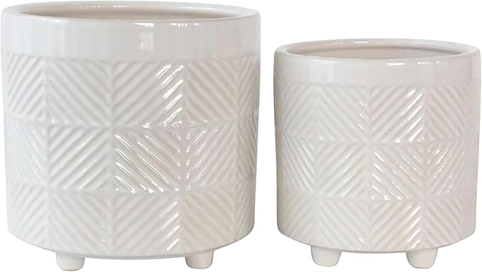 Set of 2 Ceramic Planter Pots – Indoor Planters for Plants, Patio Or Garden Outdoor Decor, Sculpted Petal Design – Home Decor, Ceramic Planters, Outdoor Planter – 8" & 7", White