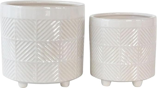 Set of 2 Ceramic Planter Pots – Indoor Planters for Plants, Patio Or Garden Outdoor Decor, Sculpted Petal Design – Home Decor, Ceramic Planters, Outdoor Planter – 8" & 7", White