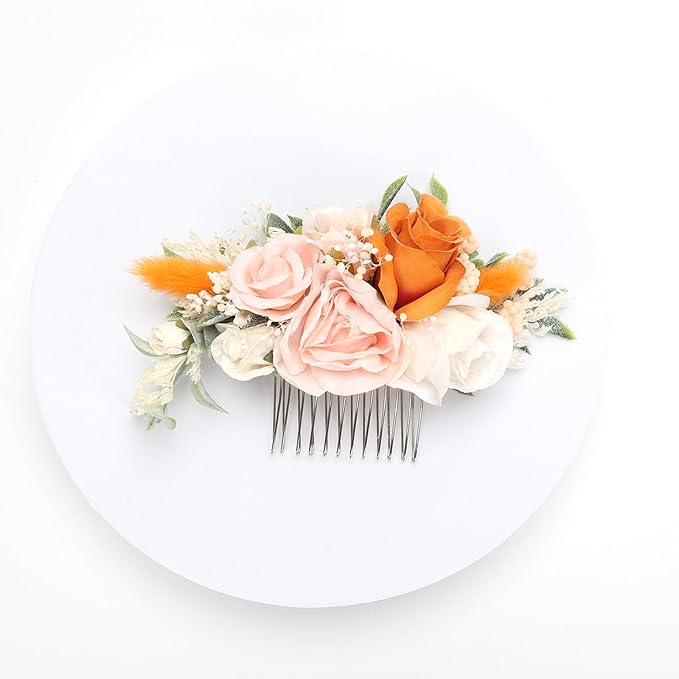 Burgundy Floral Hair Comb with Baby's Breath Dried Flower Bridesmaids Hair Clips Garden Wedding Hair piece Photo Prop
